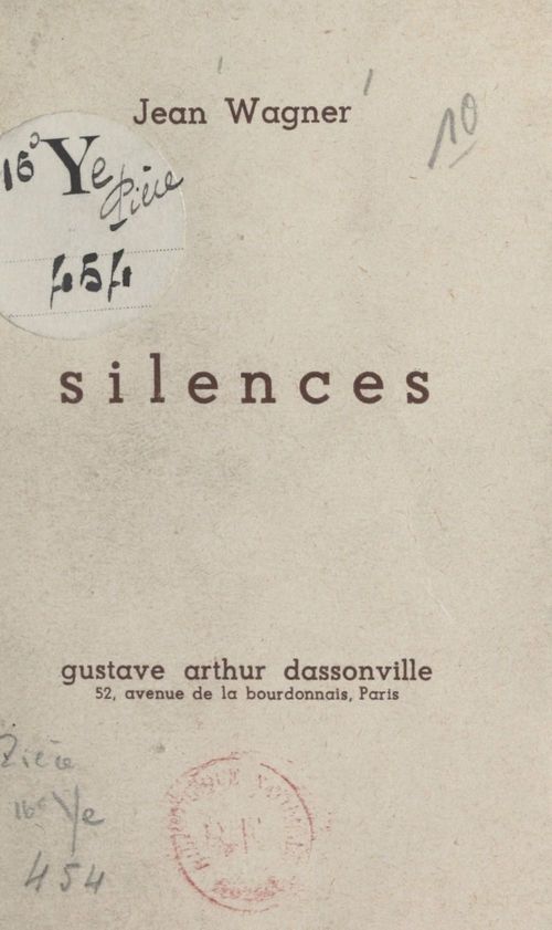 ebook cover of Silences, by Jean Wagner