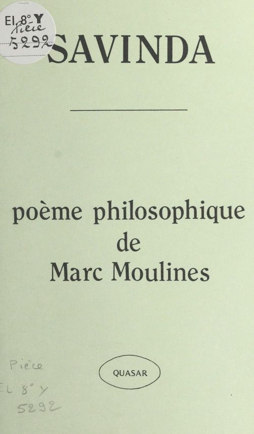 Couverture ebook de Savinda : poème philosophique, de Marc Moulines