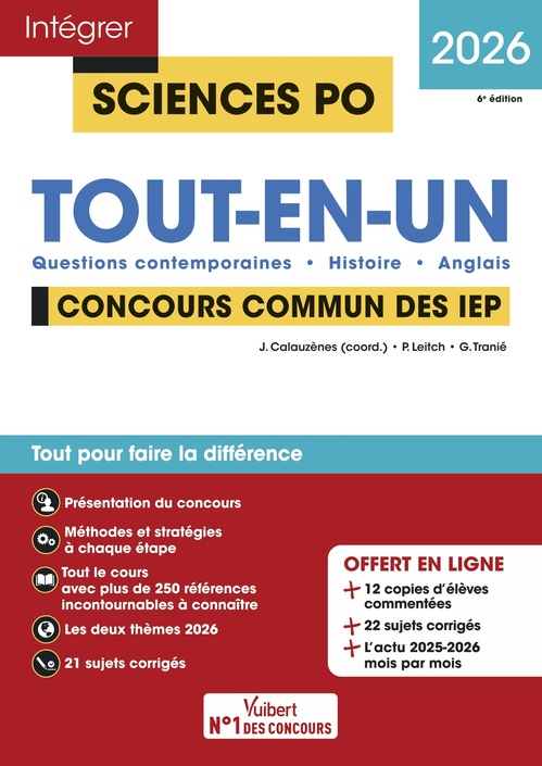 Couverture ebook de Sciences Po - Concours commun des IEP 2026 - Tout-en-un, de Jérôme Calauzènes, Paul Leitch, Ghislain Tranié