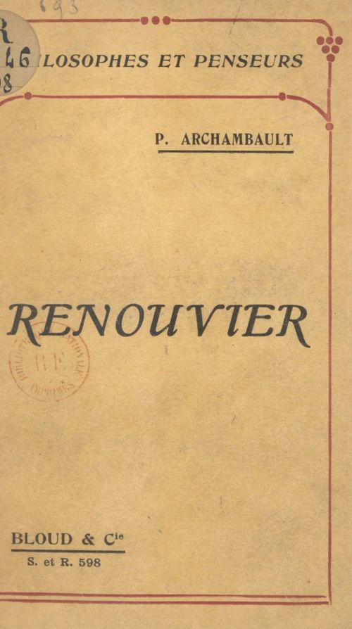 Couverture ebook de Renouvier, de Paul Archambault