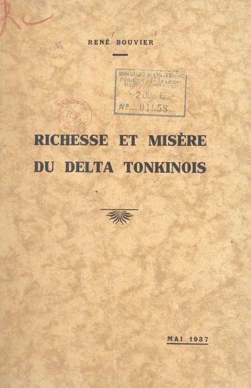 Couverture ebook de Richesse et misère du Delta tonkinois, de Rene Bouvier