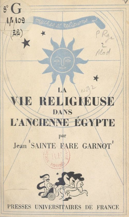 Couverture ebook de La vie religieuse dans l'ancienne Égypte, de Jean Sainte Fare Garnot