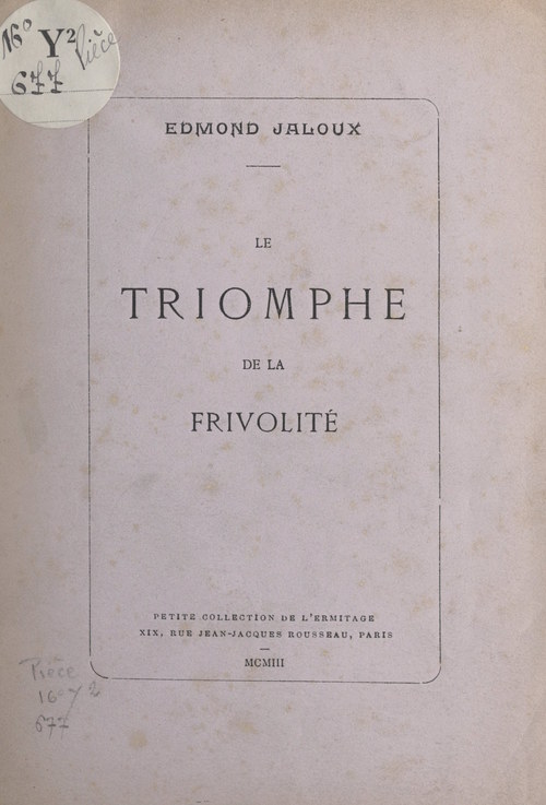 ebook cover of Le triomphe de la frivolité, by Edmond Jaloux