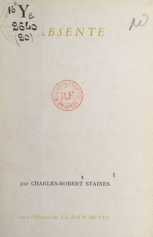 ebook cover of L'absente, by Charles-Robert Staines