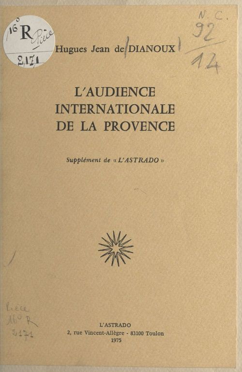 ebook cover of L'audience internationale de la Provence, by Hugues-Jean De Dianoux