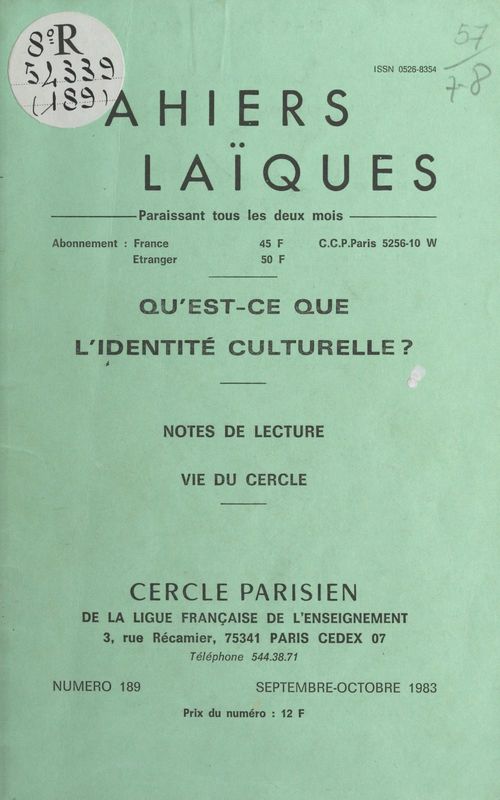 ebook cover of Qu'est-ce que l'identité culturelle ?, by Louis Lafourcade, Selim Abou