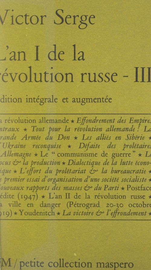 ebook cover of L'an I de la Révolution russe (III), by Victor Serge