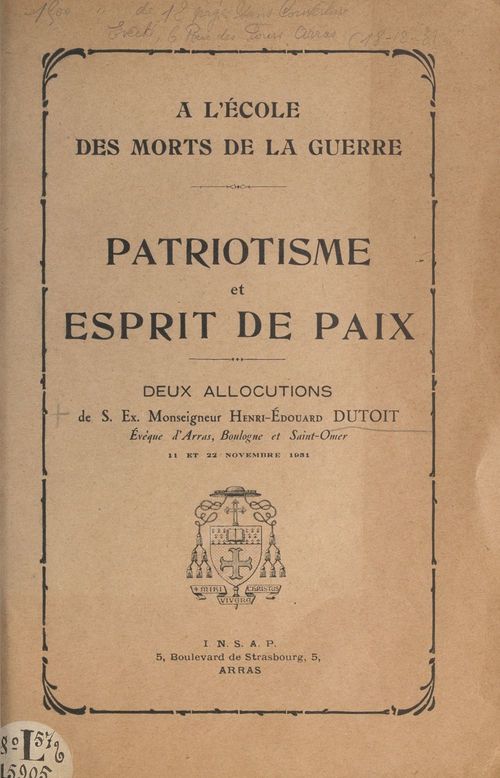 Couverture ebook de À l'école des morts de la guerre : patriotisme et esprit de paix, de Henri-Edouard Dutoit