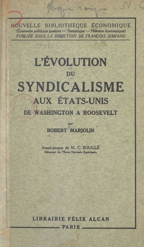 Couverture ebook de L'évolution du syndicalisme aux États-Unis, de Robert Marjolin