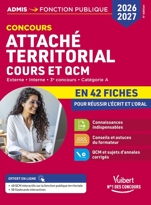 ebook cover of Concours Attaché territorial en 42 fiches 2026-2027 - Cours et QCM, by Olivier Bellégo