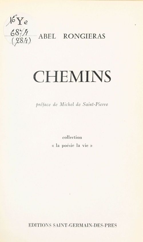 ebook cover of Chemins, by Abel Rongieras