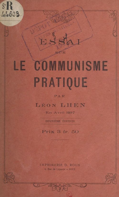 Couverture ebook de Essai sur le communisme pratique, de Leon Lhen