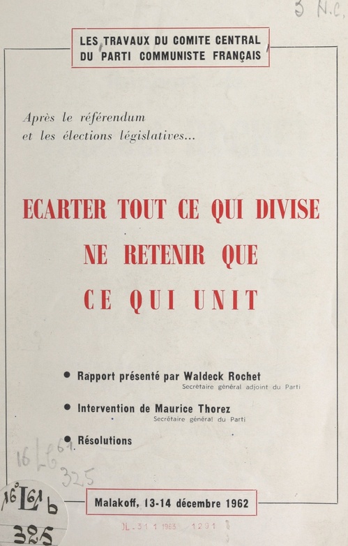 ebook cover of Écarter tout ce qui divise, ne retenir que ce qui unit, by Waldeck Rochet
