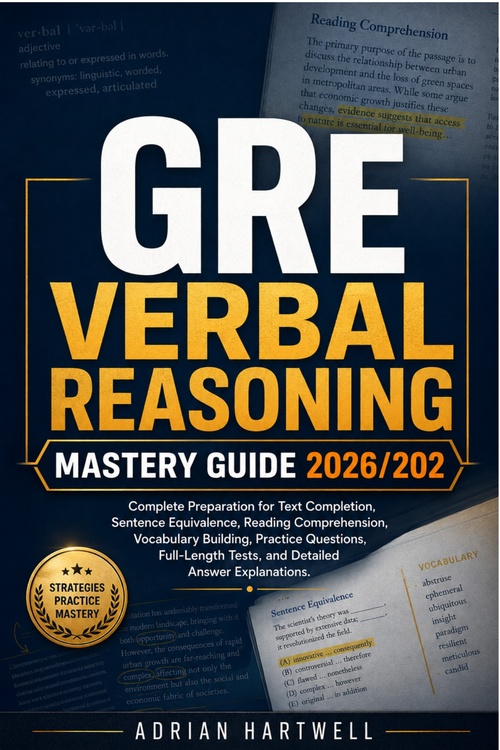 Couverture ebook de GRE VERBAL REASONING MASTERY GUIDE  2026/2027, de Adrian Hartwell