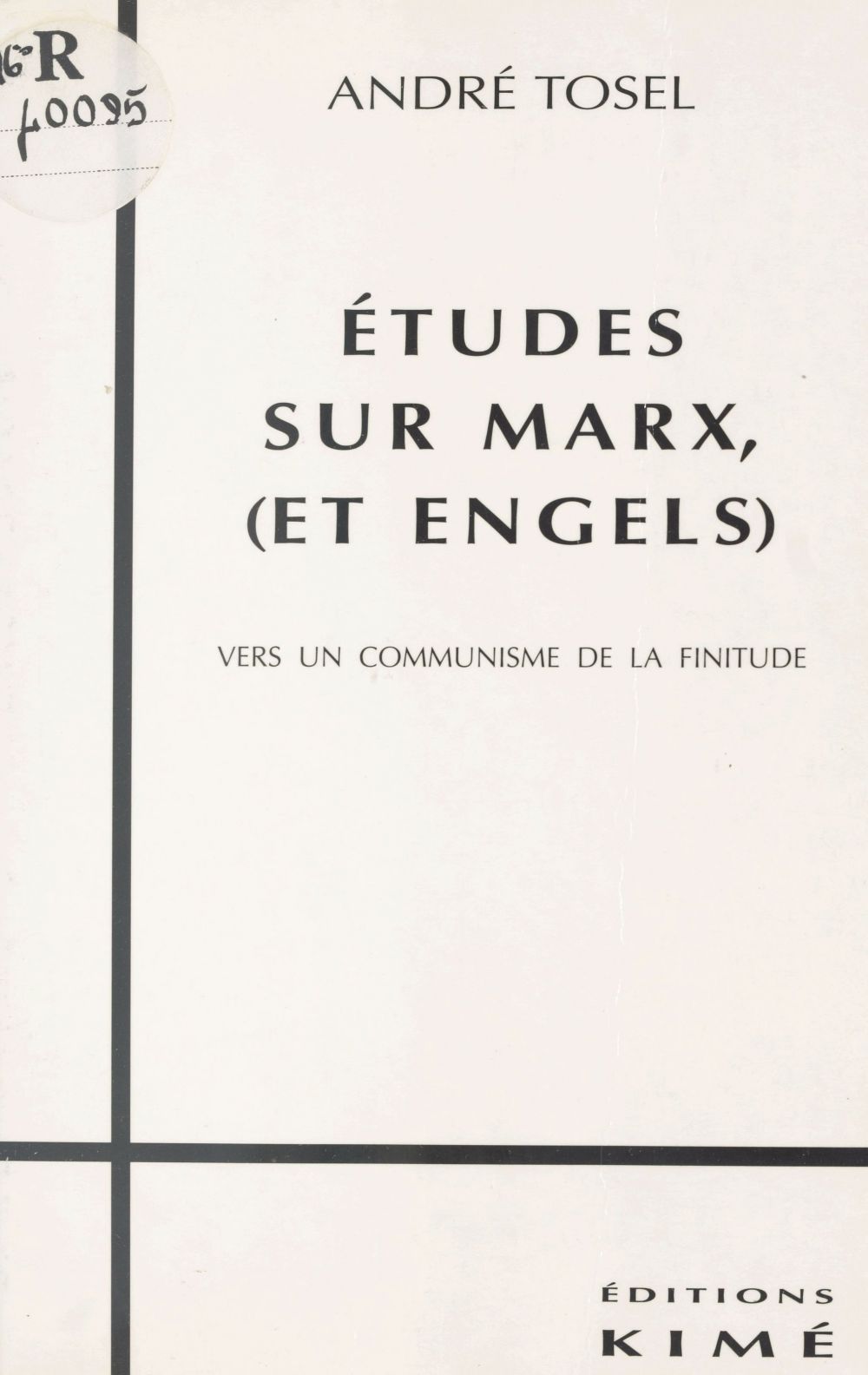 ebook cover of ETUDES SUR MARX ET ENGELS, by André Tosel