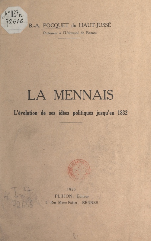 Couverture ebook de La Mennais, de Barthelemy Amedee Pocquet Du Haut-Jusse