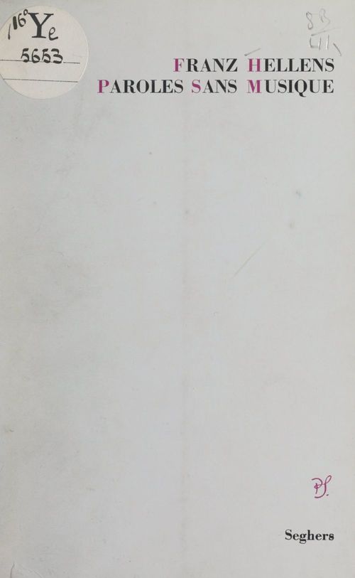 ebook cover of Paroles sans musique, by Franz Hellens