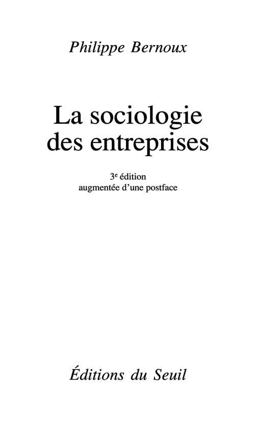 Couverture ebook de Sociologie des entreprises (La), de Philippe Bernoux