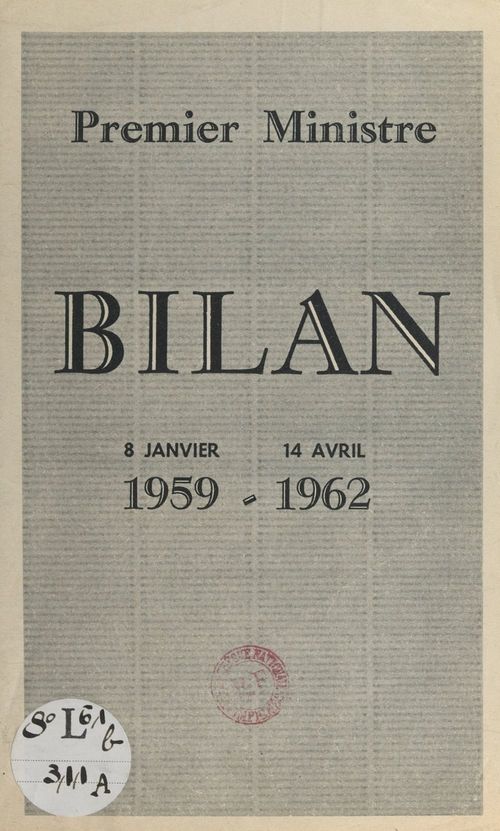 Couverture ebook de Premier Ministre : bilan, 8 janvier 1959 - 14 avril 1962, de Michel Debre