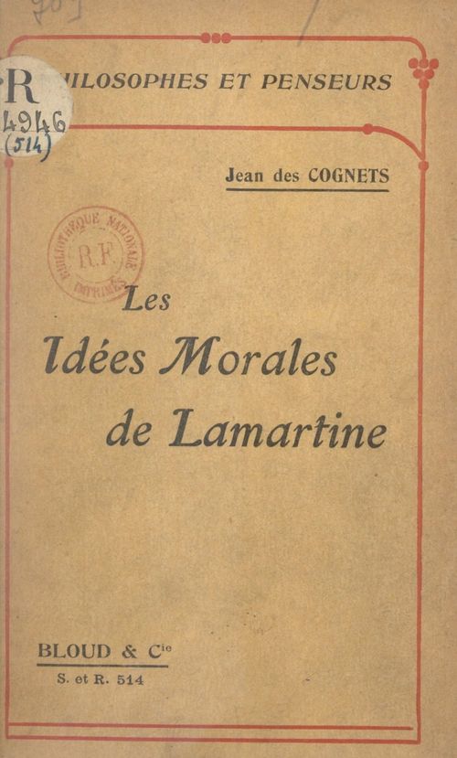 Couverture ebook de Les idées morales de Lamartine, de Jean Des Cognets