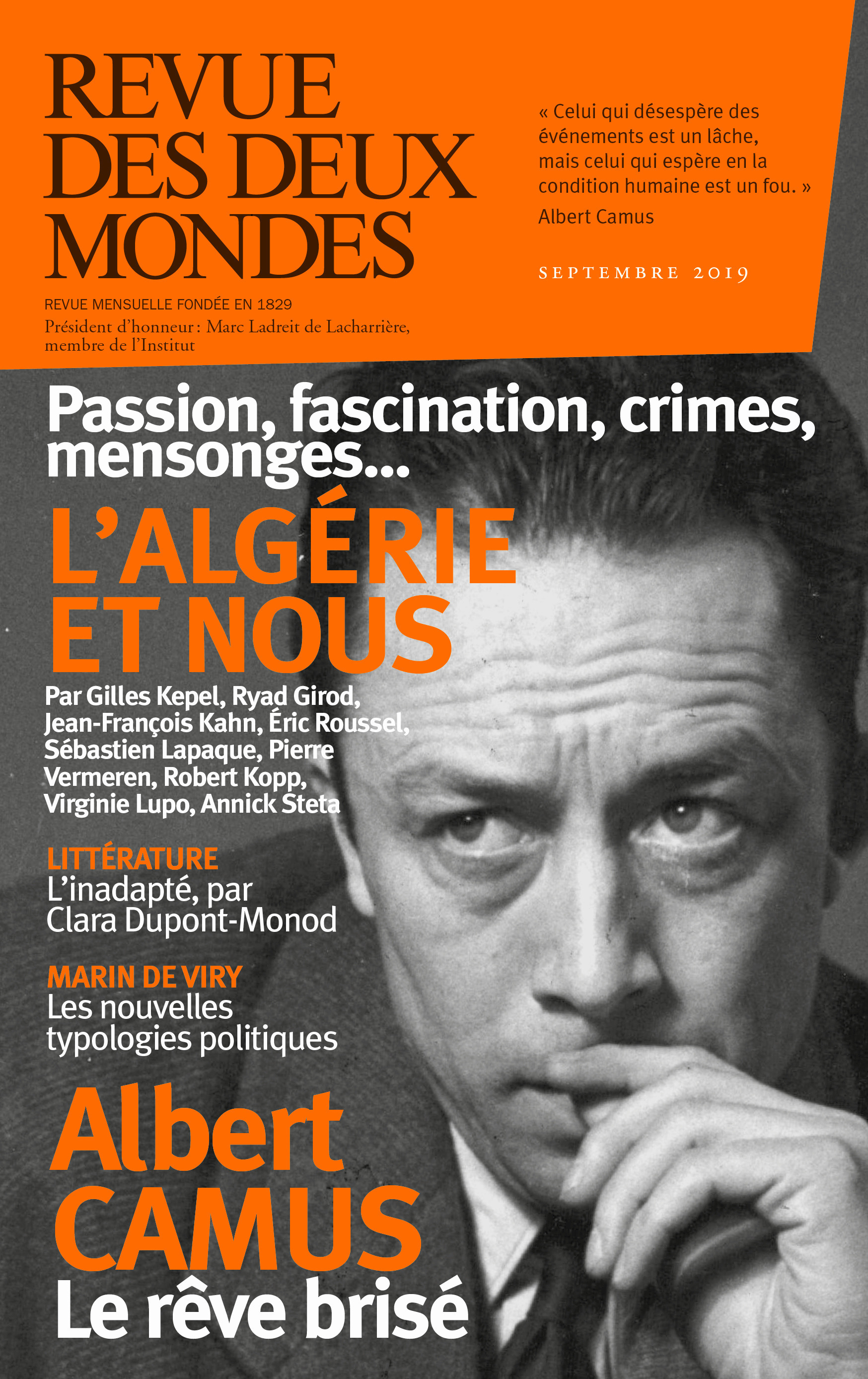 ebook cover of Revue des Deux Mondes septembre 2019, by Annick, Ryad Girod, Robert Kopp, Sébastien Lapaque, Eric Roussel, Valérie Toranian, Pierre Vermeren, Virginie Lupo