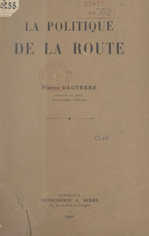 Couverture ebook de La politique de la route, de Pierre Daguerre