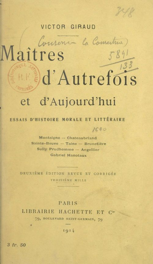 Couverture ebook de Maîtres d'autrefois et d'aujourd'hui, de Victor Giraud