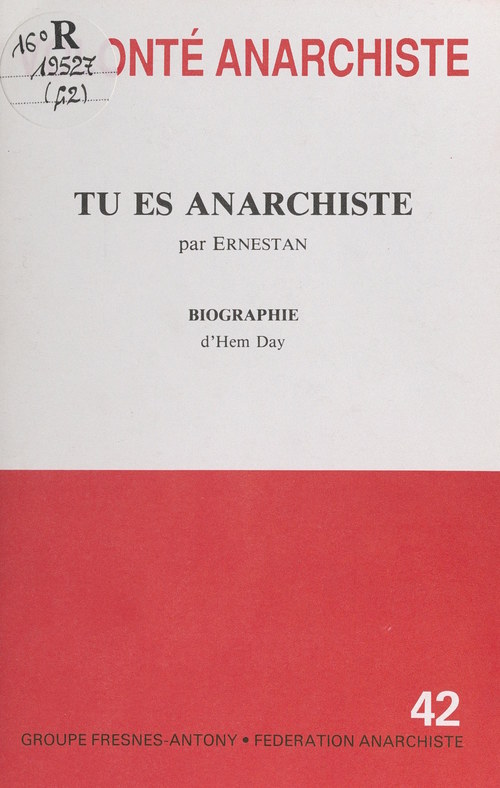 ebook cover of Tu es anarchiste, by Ernestan