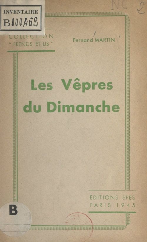 ebook cover of Les vêpres du dimanche, by Martin Fernand