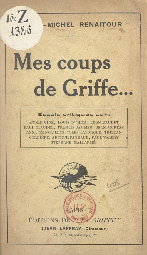 Couverture ebook de Mes coups de griffe..., de Jean-michel Renaitour
