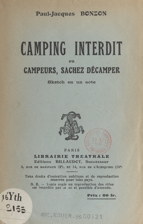Couverture ebook de Camping interdit, de Paul-Jacques Bonzon