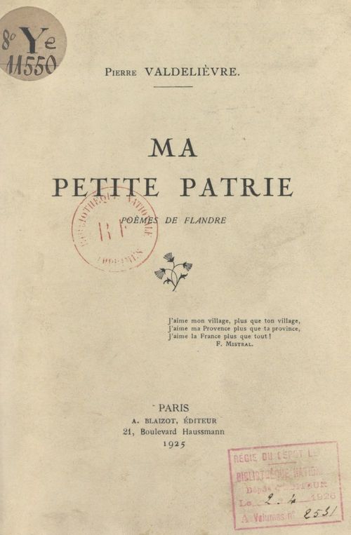 Couverture ebook de Ma petite patrie, de Pierre Valdelievre