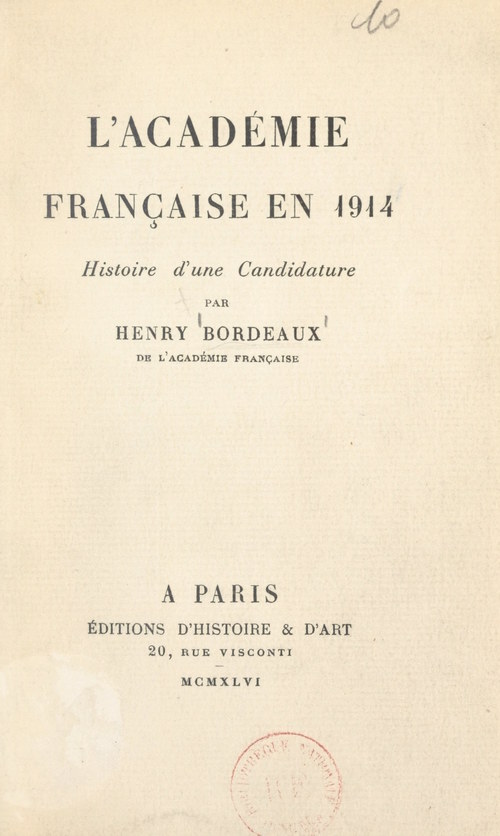 Couverture ebook de L'Académie française en 1914, de Henry Bordeaux