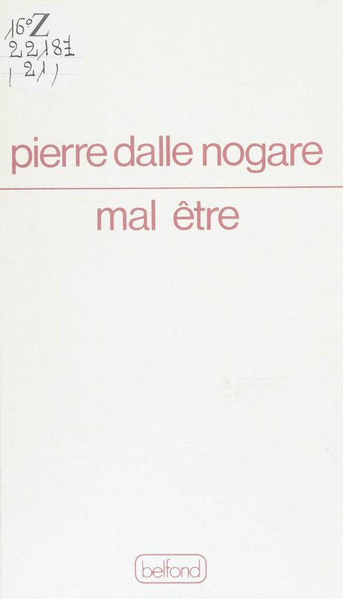 ebook cover of Mal être, by Pierre Dalle nogare