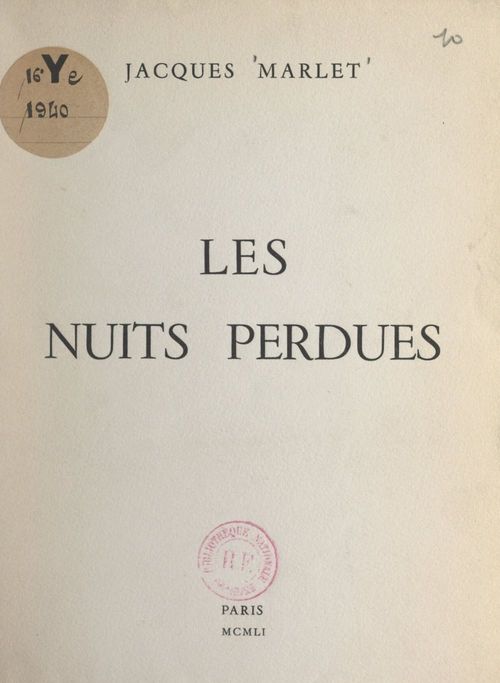 ebook cover of Les nuits perdues, by Jacques Marlet