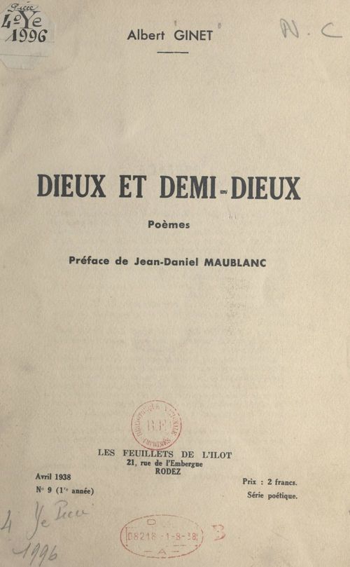 Couverture ebook de Dieux et demi-dieux, de Albert Ginet