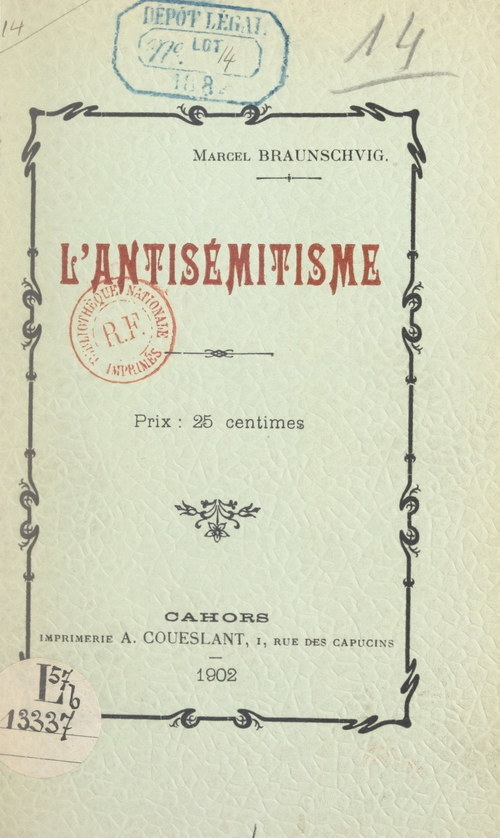 Couverture ebook de L'antisémitisme, de Marcel Braunschvig