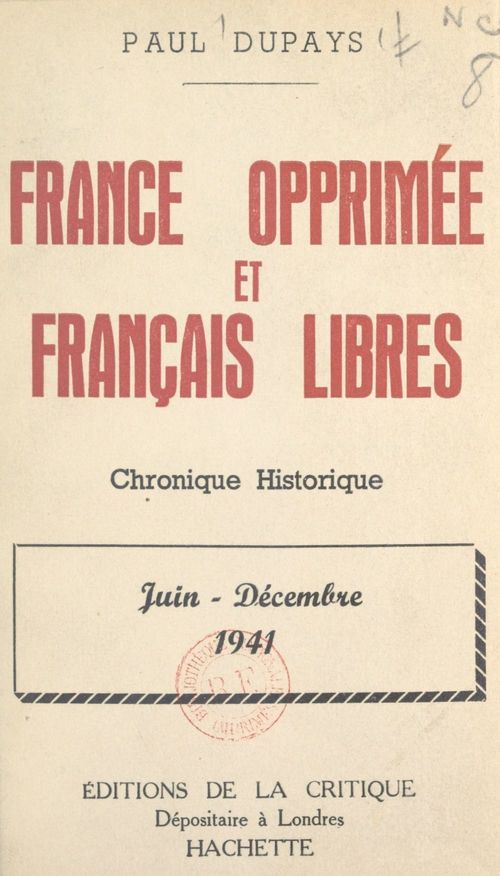 Couverture ebook de France opprimée et Français libres, de Paul Dupays