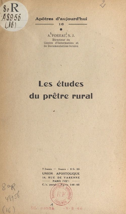 ebook cover of Les études du prêtre rural, by Alfred Foreau