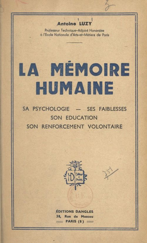 Couverture ebook de La mémoire humaine, de Antoine Luzy