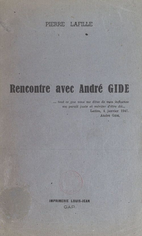 Couverture ebook de Rencontre avec André Gide, de Pierre Lafille