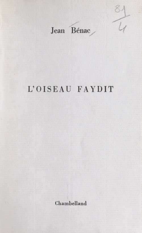 Couverture ebook de L'oiseau faydit, de Jean Benac
