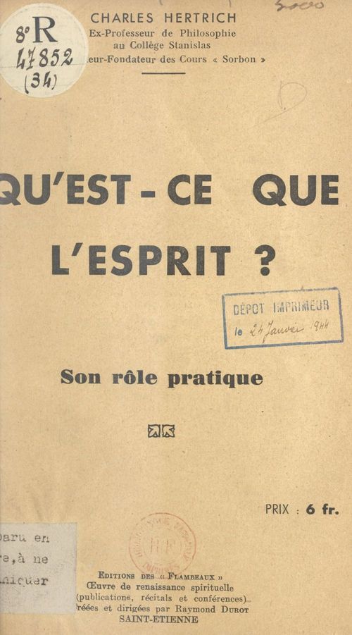Couverture ebook de Qu'est-ce que l'esprit ?, de Charles Hertrich