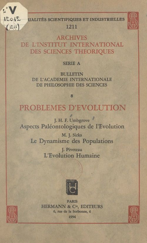 Couverture ebook de Problèmes d'évolution, de Jean Piveteau, Johannes Herman Frederik Umbgrove, M. J. Sirks