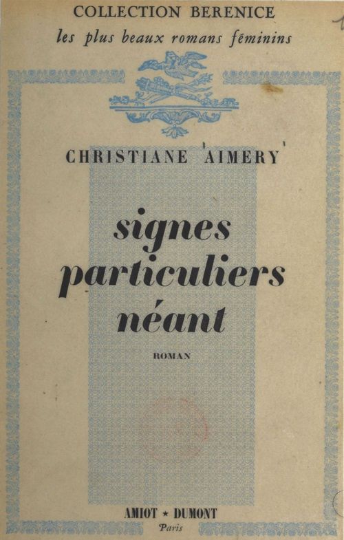 ebook cover of Signes particuliers néant, by Christiane Aimery