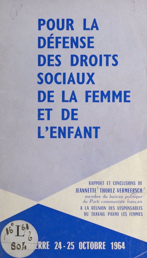 ebook cover of Pour la défense des droits sociaux de la femme et de l'enfant, by Jeannette Thorez-Vermeersch