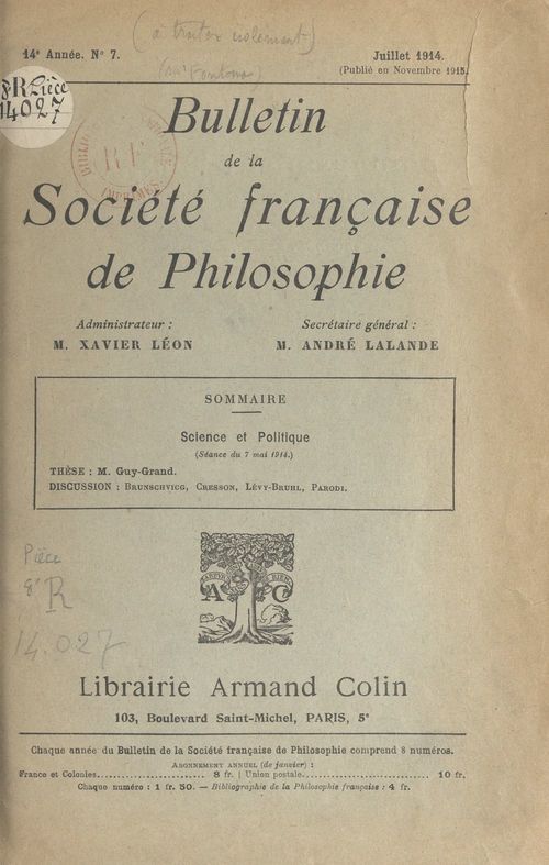 Couverture ebook de Science et politique, de Brunschvieg, Cresson, Georges Guy-Grand