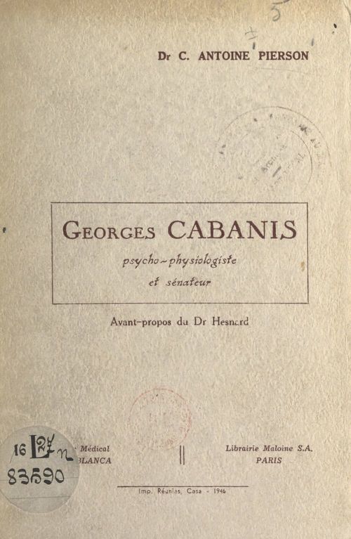 ebook cover of Georges Cabanis, psycho-physiologiste et sénateur, by Carl Antoine Pierson