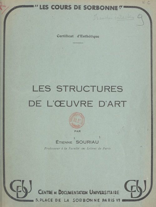 Couverture ebook de Les structures de l'oeuvre d'art, de Etienne Souriau
