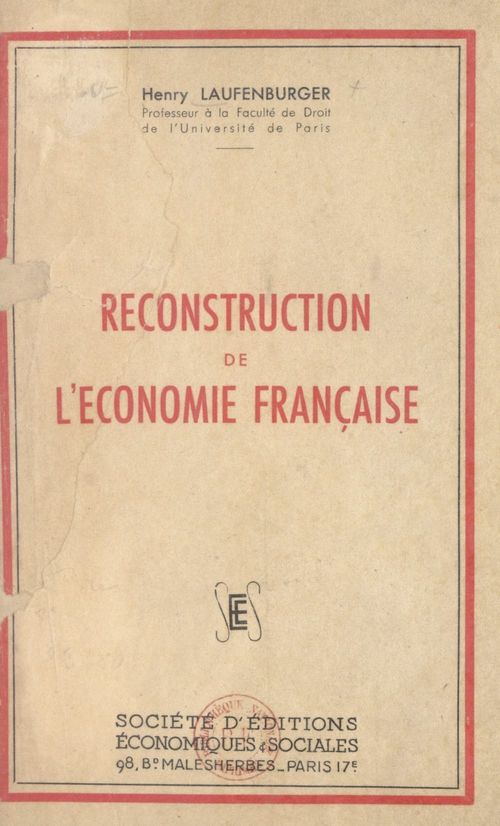 ebook cover of Reconstruction de l'économie française, by Henry Laufenburger